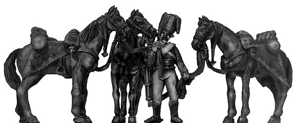 1756-63 Saxon Hussar horse holder & horses, colpack (28mm)