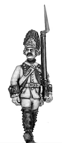 1761-78 Saxon Grenadier in Austrian bearskin, march-attack (28mm)