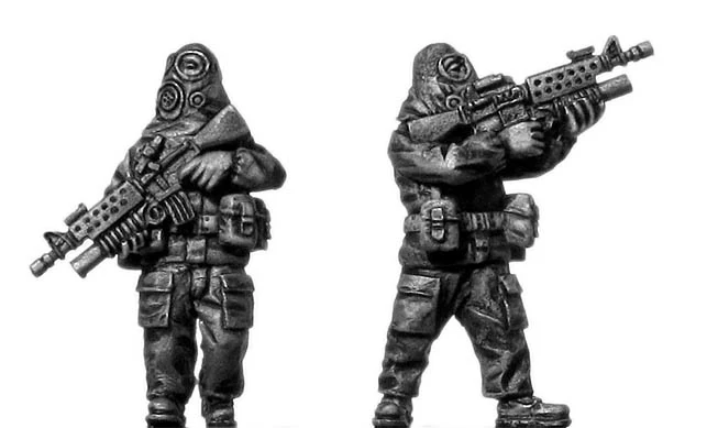 1960-80s US trooper in MOPP gear with M16/M203 grenade launcher (28mm)