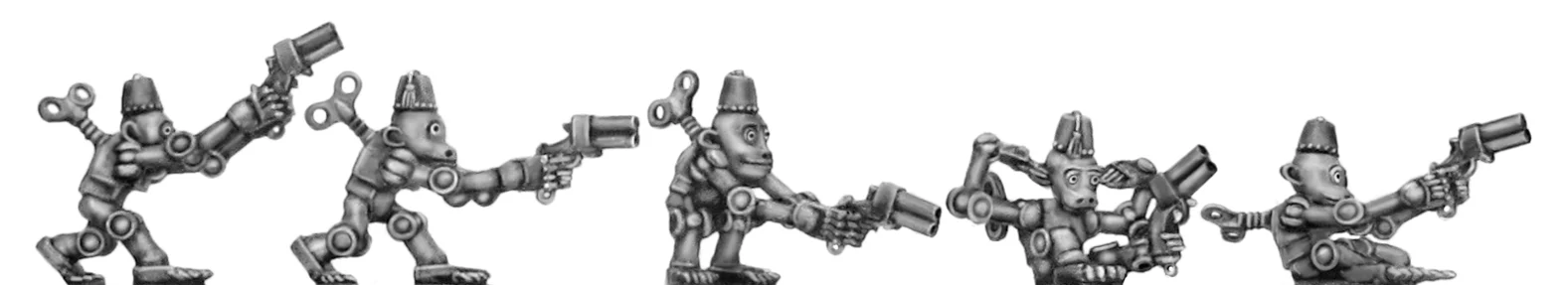 NEW - Clockwork fezzed monkey with pistol (28mm)