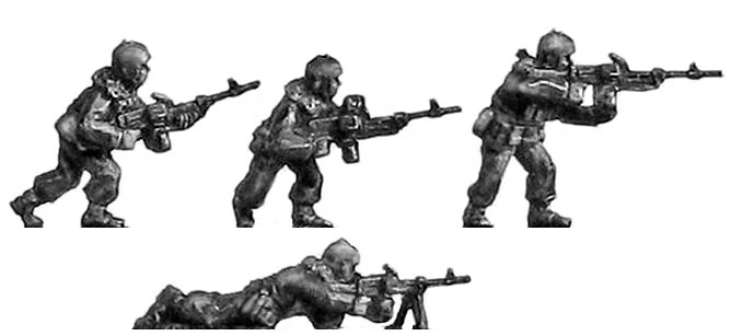 Russian MVD infantry, maska helmet, firing or advancing with light machinegun (15mm)