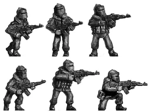 Russian MVD infantry, maska helmet and visor, firing or advancing with AK-74 (15mm)