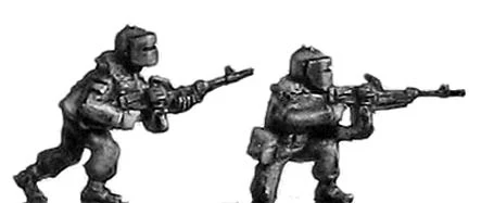 Russian MVD infantry, maska helmet and visor, firing or advancing with light machinegun (15mm)
