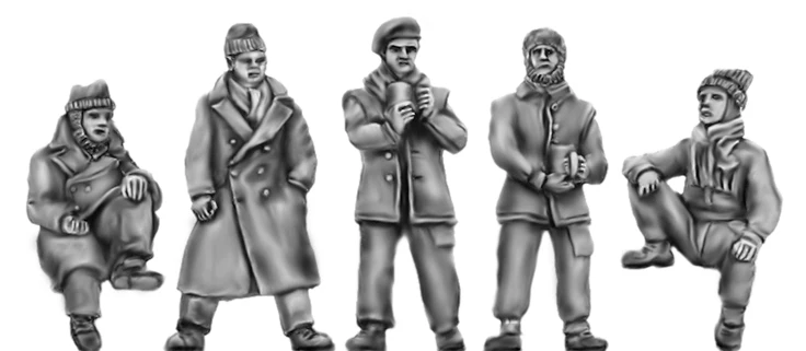 Crew in winter clothing relaxing (20mm)
