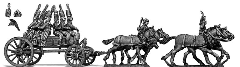 Four horse caisson würtz wagon, cantering, with two civilian drivers (28mm)