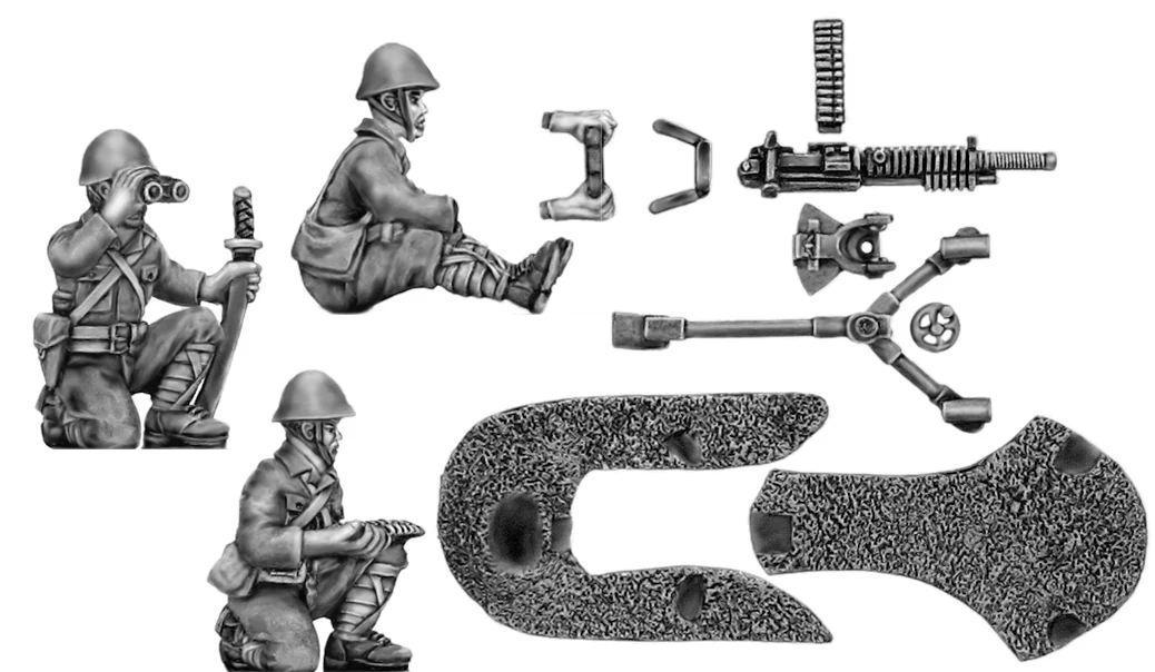 Japanese HMG with 3 crew, helmet (28mm)