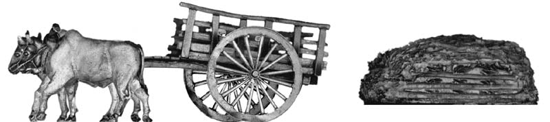 Ox cart with load of thatch, plus lady with bicycle (28mm)