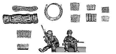 Seated soldiers, stowage and tank junk (28mm)