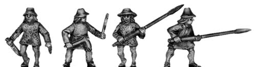 Tlingit warrior, seaskin/elk skin armour, conical hat and melee weapons (15mm)