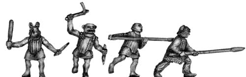 Tlingit warrior, slatted wooden armour, helmet and melee weapons (15mm)