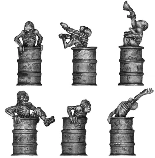 Toxic Zombies emerging from barrels (28mm)